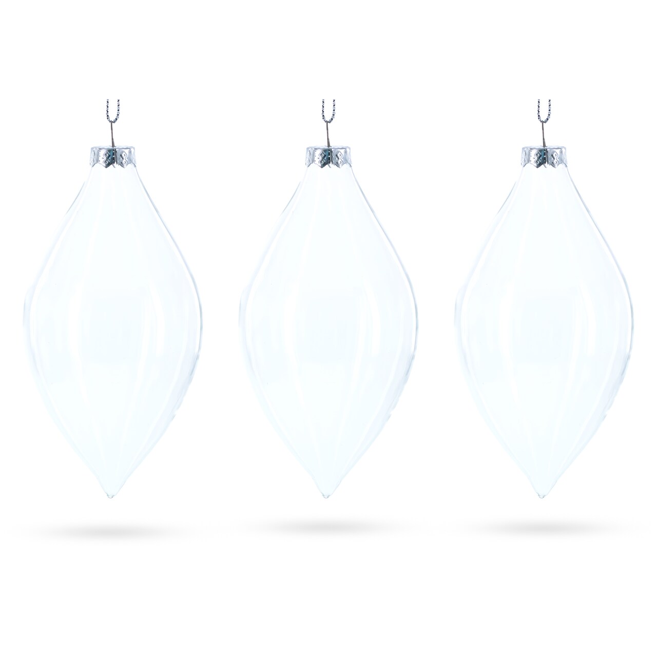 Set of 3 Oval Icicle Clear Glass Christmas Ornament 5.4 Inches (137 mm)
